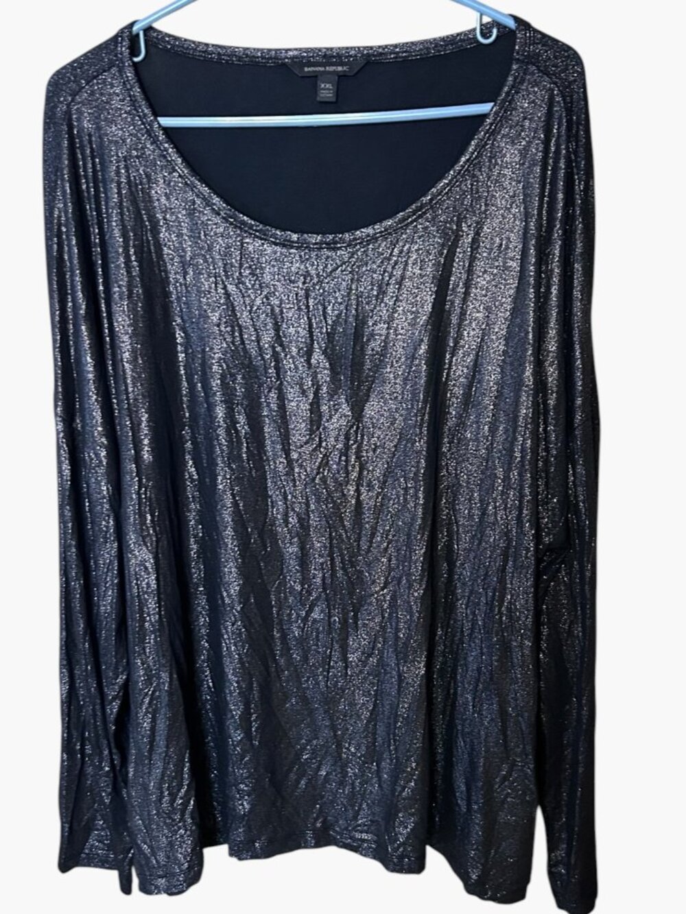 Banana Republic Metallic Shimmer Long Sleeve Top Black Silver Women's XXL